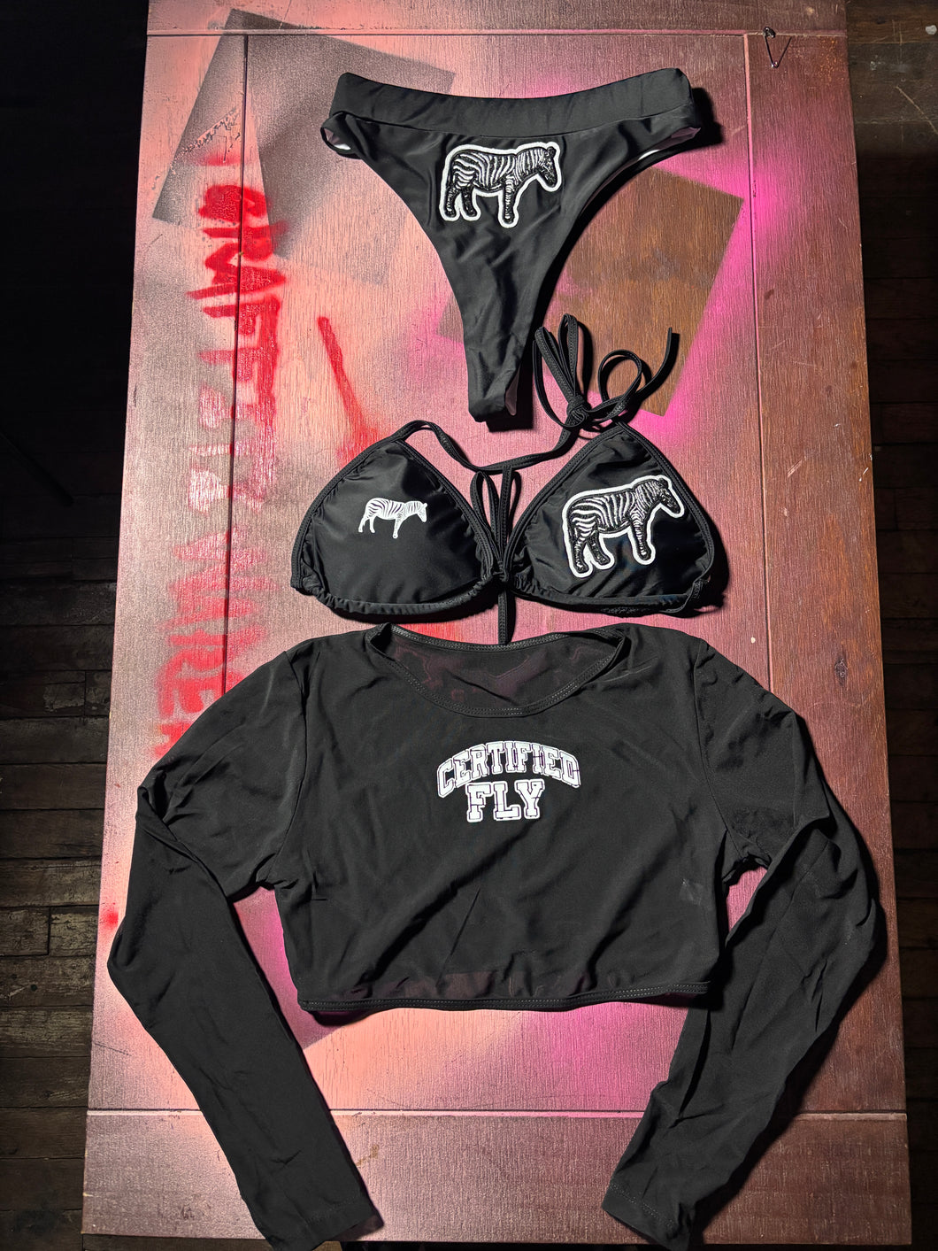 BLACK CF 3 PIECE HIGH WAISTED BIKINI